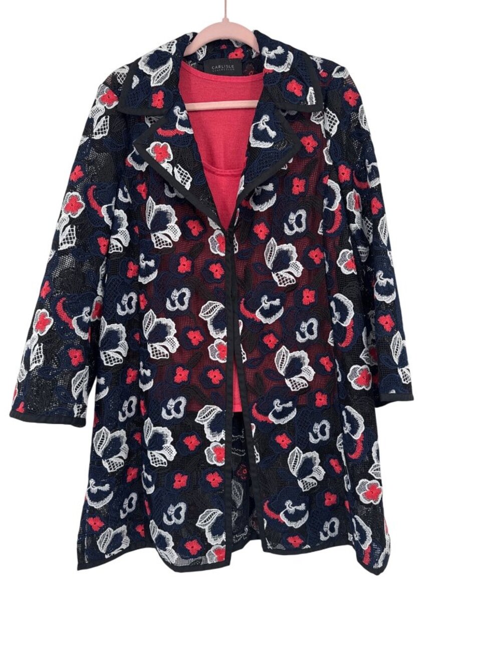 Carlisle  Womens  Floral Mesh Coat jacket cashmere sweater shell size 12